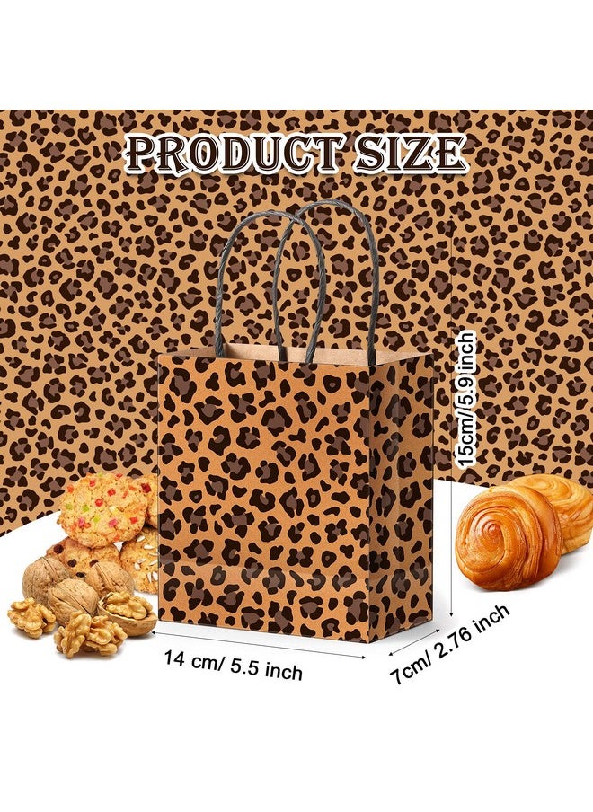 Outus 50 Pieces Leopard Paper Bags Leopard Print Small Gift Bags 5.5 x 2.76 x 5.9 Inch Brown Leopard Bag with Handles Animal Prints for Shopping Trendy Gift Kraft Party Take out Merchandise Retail
