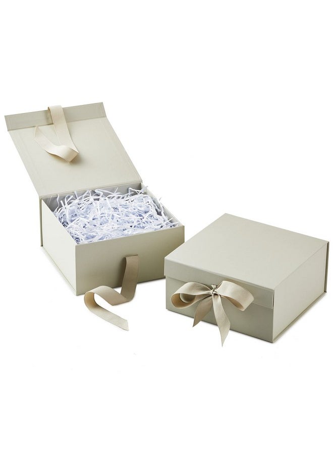 Hallmark Medium Gift Boxes with Bow and Shredded Paper Fill, Pack of 2 (Antique White 8 inch Box) for Weddings, Bridal Showers, Graduations, Birthdays, Bridesmaids Gifts, All Occasion