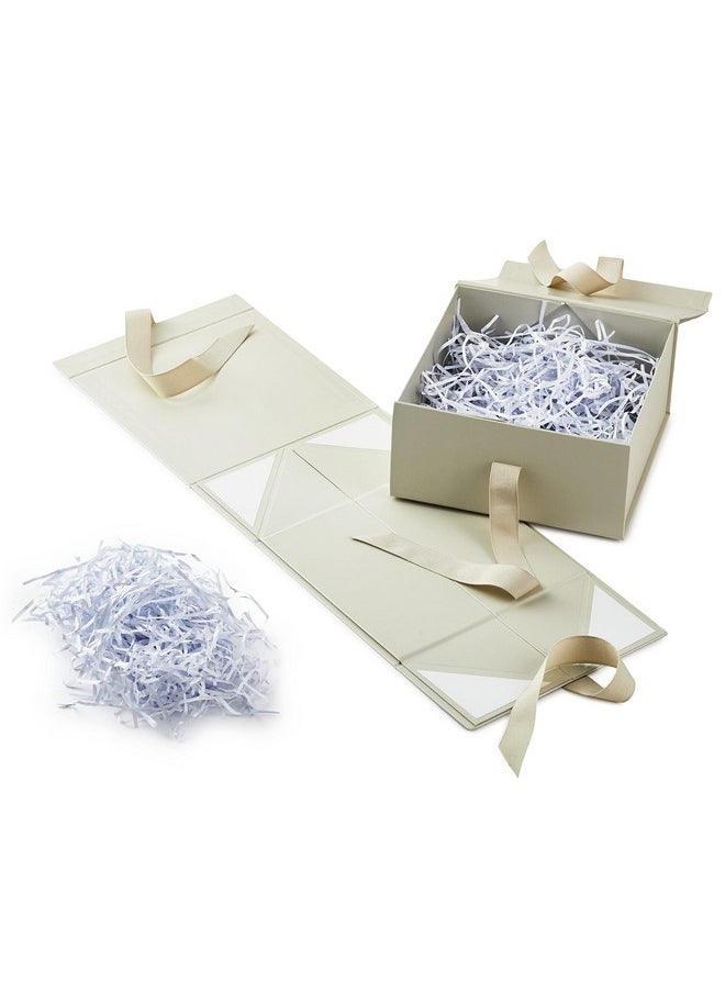 Hallmark Medium Gift Boxes with Bow and Shredded Paper Fill, Pack of 2 (Antique White 8 inch Box) for Weddings, Bridal Showers, Graduations, Birthdays, Bridesmaids Gifts, All Occasion