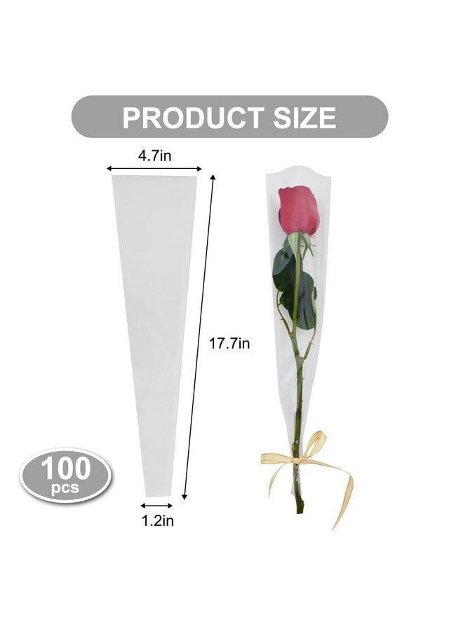 BEISHIDA 100 PCS Single Rose Sleeve Bouquet Bags Plastic Single Flower Wrapping Rose Packaging For Mother's Day Graduation Wedding Birthday Valentine's Day Party (Transparent)