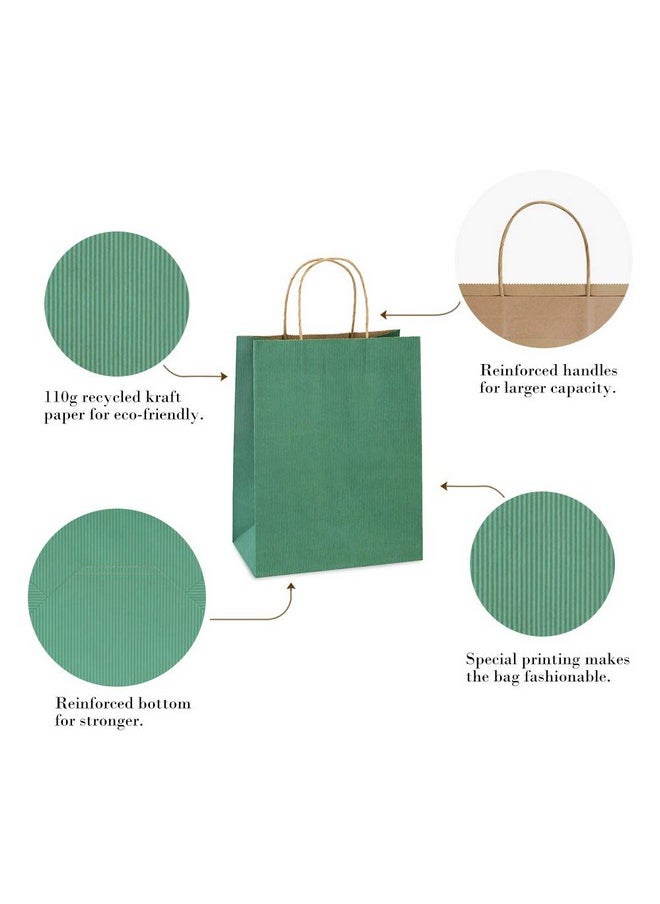 BagDream Shopping Bags 8x4.25x10.5 Inches 100Pcs Gift Bags Kraft Bags Retail Bags Green Stripe Paper Bags with Handles Bulk, 100% Recycled Paper Gift Bags