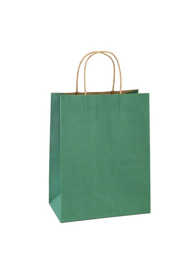 BagDream Shopping Bags 8x4.25x10.5 Inches 100Pcs Gift Bags Kraft Bags Retail Bags Green Stripe Paper Bags with Handles Bulk, 100% Recycled Paper Gift Bags