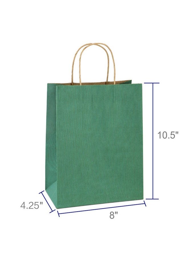 BagDream Shopping Bags 8x4.25x10.5 Inches 100Pcs Gift Bags Kraft Bags Retail Bags Green Stripe Paper Bags with Handles Bulk, 100% Recycled Paper Gift Bags