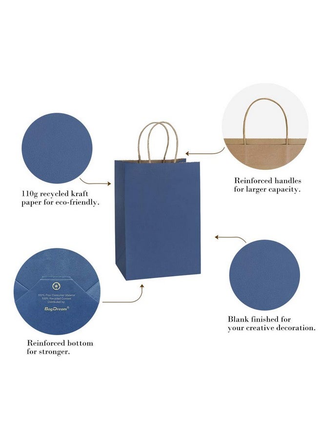 BagDream Kraft Paper Bags 25Pcs 5.25x3x8 Inches Small Paper Gift Bags Shopping Bags, Kraft Bags, Party Bags, Navy Blue Paper Bags with Handles