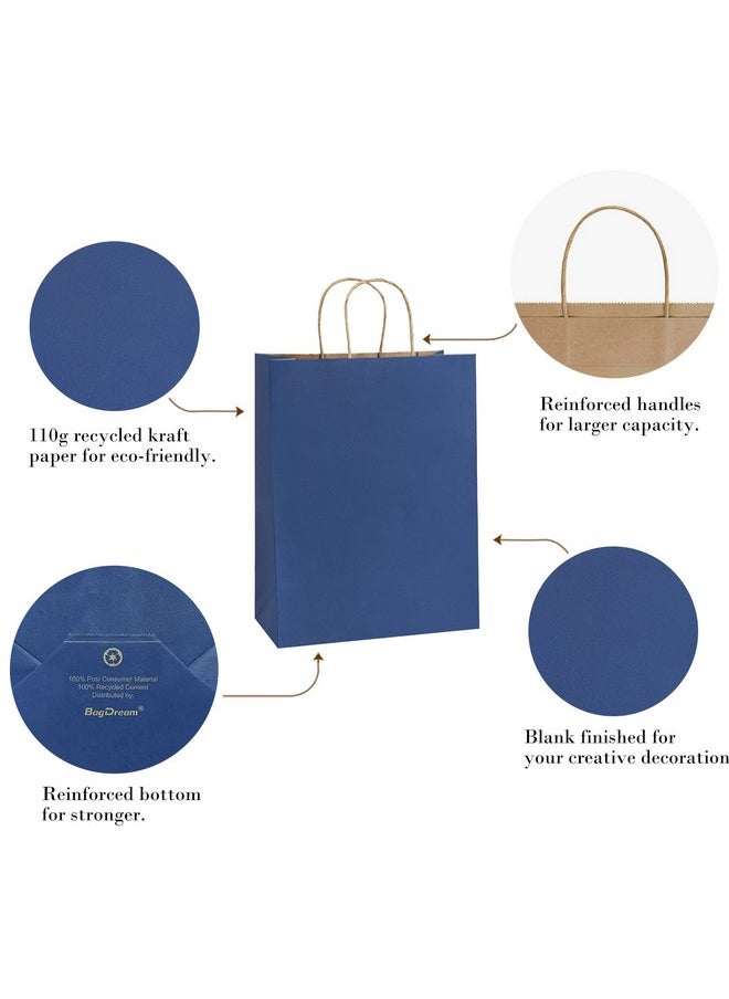 BagDream Gift Bags 50 Pack 10x5x13 Navy Blue Kraft Paper Bags Gift Bags with Handles, Retail Merchandise Bags Wedding Party Favor Bags Bulk Recycled Shopping Paper Bags Sacks