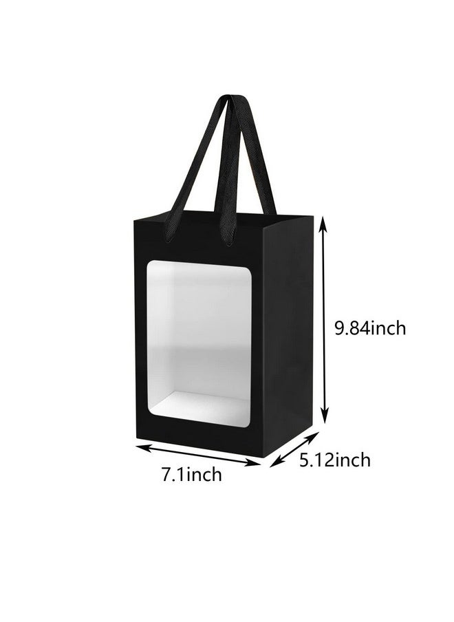 12 Pcs Black Kraft Paper Gift Bags with Transparent Window, 9.84