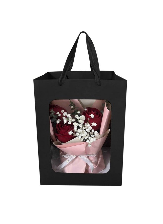 12 Pcs Black Kraft Paper Gift Bags with Transparent Window, 9.84