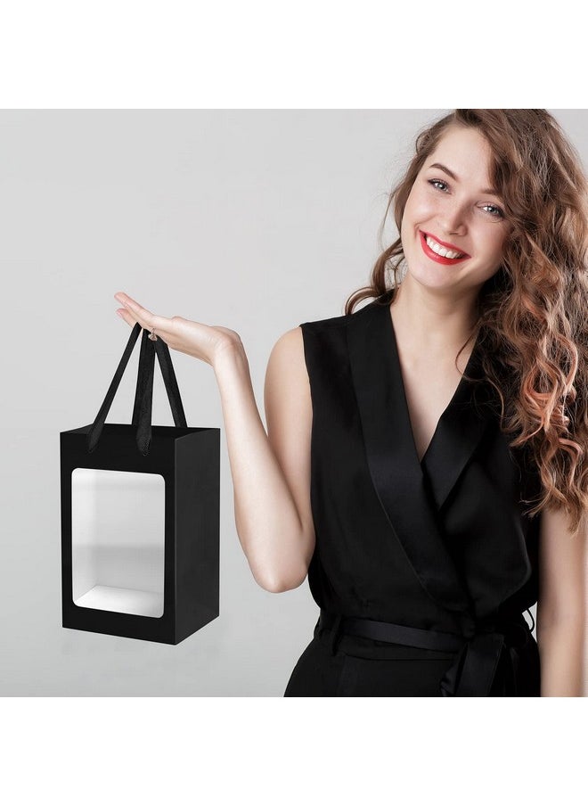 12 Pcs Black Kraft Paper Gift Bags with Transparent Window, 9.84