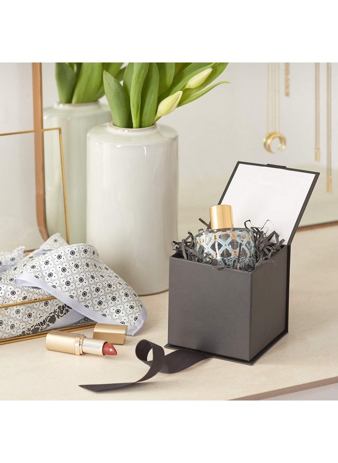 Hallmark Small Gift Box with Bow and Shredded Paper Fill (Black 4 inch Gift Box) for Weddings, Graduations, Birthdays, Father's Day, Groomsmen Gifts, All Occasion