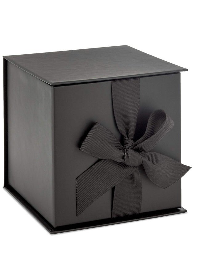 Hallmark Small Gift Box with Bow and Shredded Paper Fill (Black 4 inch Gift Box) for Weddings, Graduations, Birthdays, Father's Day, Groomsmen Gifts, All Occasion