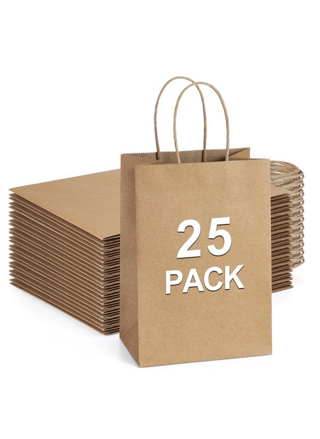 BagDream Kraft Paper Bags 25Pcs 5.25x3x8 Inches Small Paper Gift Bags with Handles Party Favor Bags Shopping Bags Brown Gift Bags Paper Sacks