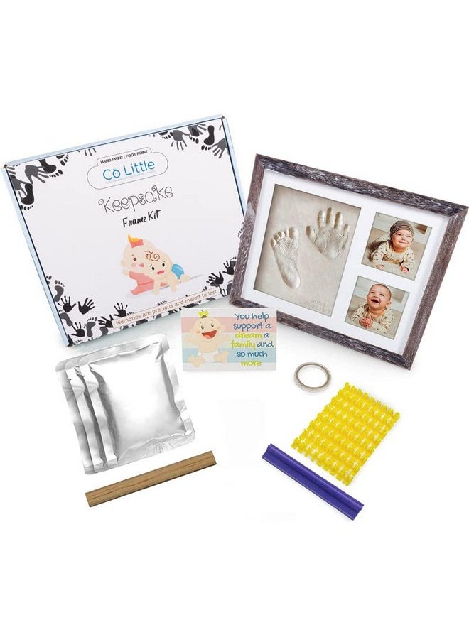 Co Little Baby Handprint & Footprint Kit (Date & Name Stamp) Clay Hand Print Picture Frame for Newborn - Best New Mom Gift - Foot Impression Photo Keepsake for Girl & Boy - White Feet Imprint Mold