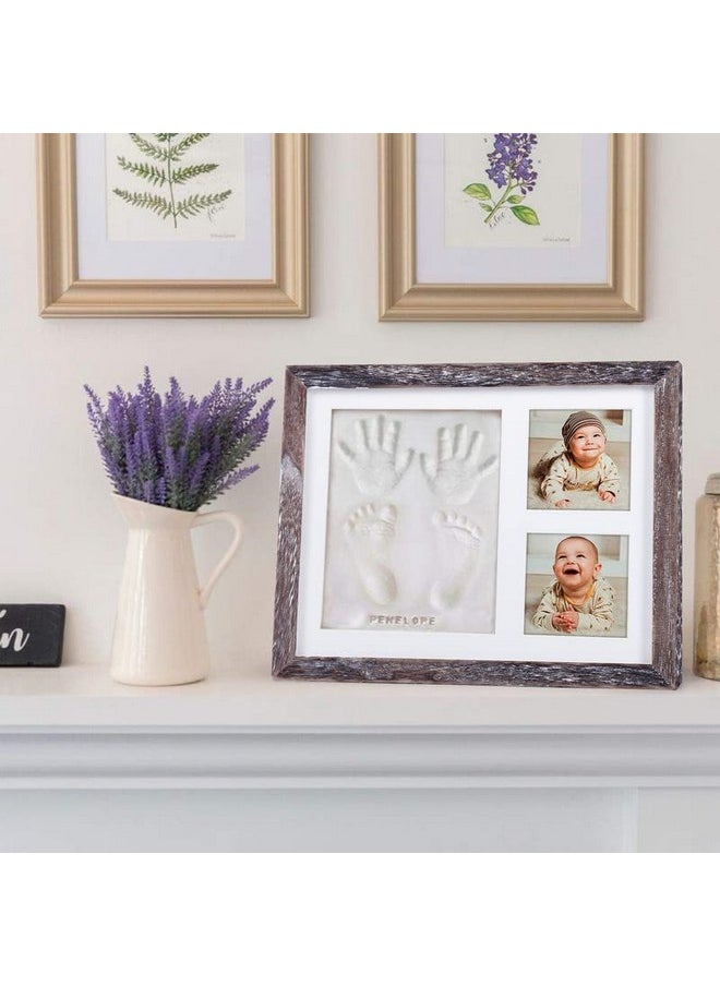 Co Little Baby Handprint & Footprint Kit (Date & Name Stamp) Clay Hand Print Picture Frame for Newborn - Best New Mom Gift - Foot Impression Photo Keepsake for Girl & Boy - White Feet Imprint Mold
