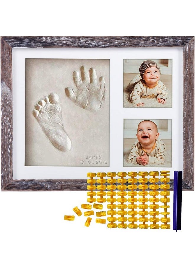 Co Little Baby Handprint & Footprint Kit (Date & Name Stamp) Clay Hand Print Picture Frame for Newborn - Best New Mom Gift - Foot Impression Photo Keepsake for Girl & Boy - White Feet Imprint Mold