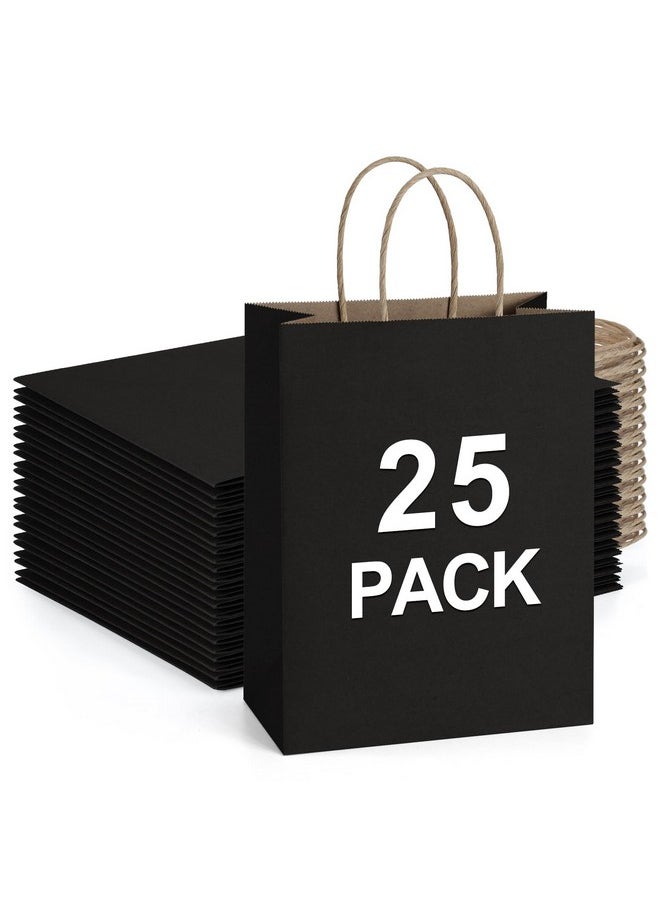 BagDream Gift Bags 8x4.25x10.5 25Pcs Black Kraft Paper Bags, Paper Gift Bags with Handles, Paper Shopping Bags Wedding Birthday Party Favor Bags Merchandise Retail Bags Sacks