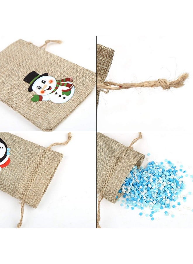 CCINEE 36pc Christmas Linen Bags with Drawstrings Christmas Burlap Goody Gift Bags with Double Jute Drawstrings, 4 designs Snowman, Santa Claus, Penguin and Elk