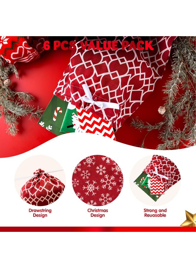 JOYIN 6 PCs Fabric Gift Bags Red Elegant Color with 3 Sizes for Each Season, holiday present Giving, Holiday Presents Décor, Giant Gifts Decorations.