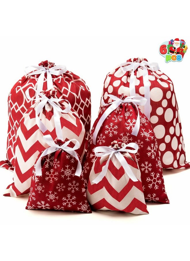 JOYIN 6 PCs Fabric Gift Bags Red Elegant Color with 3 Sizes for Each Season, holiday present Giving, Holiday Presents Décor, Giant Gifts Decorations.