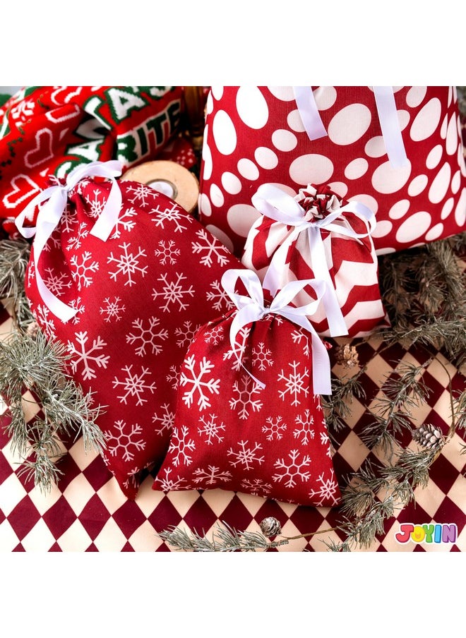JOYIN 6 PCs Fabric Gift Bags Red Elegant Color with 3 Sizes for Each Season, holiday present Giving, Holiday Presents Décor, Giant Gifts Decorations.