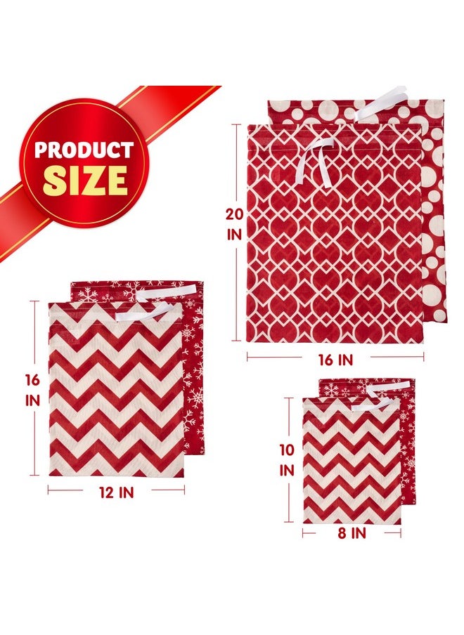 JOYIN 6 PCs Fabric Gift Bags Red Elegant Color with 3 Sizes for Each Season, holiday present Giving, Holiday Presents Décor, Giant Gifts Decorations.