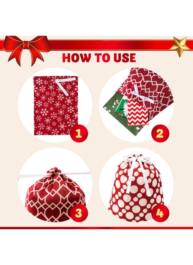 JOYIN 6 PCs Fabric Gift Bags Red Elegant Color with 3 Sizes for Each Season, holiday present Giving, Holiday Presents Décor, Giant Gifts Decorations.