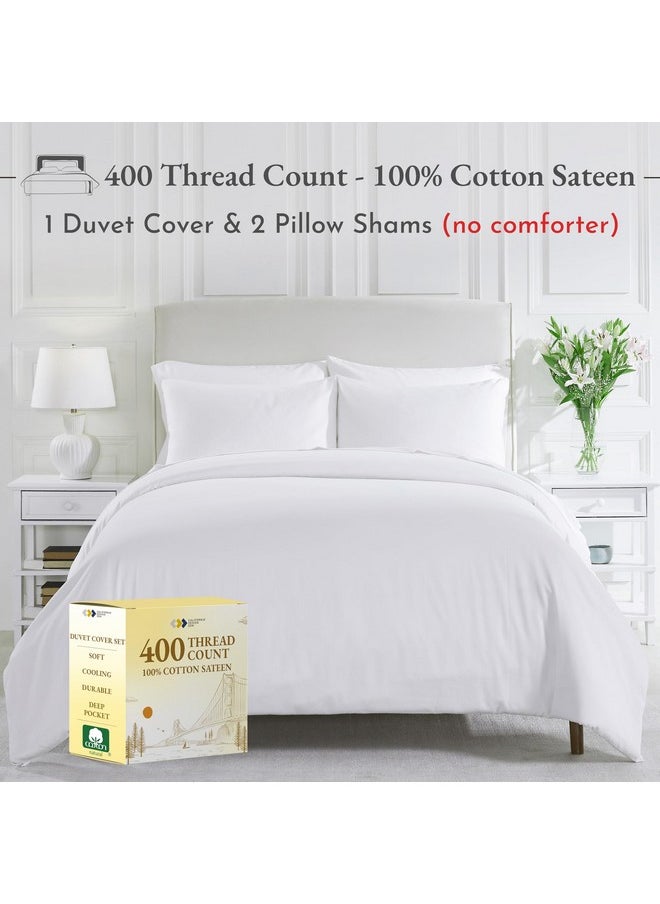 California Design Den 3-Pc 100% Cotton Duvet Cover Set Oversized King, 400 Thread Count Cool Bedding Set, Premium Smooth Sateen Weave, Button Closure and Corner Ties (White, Oversized King)