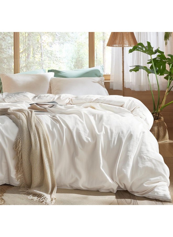 Bedsure 100% Muslin Cotton Duvet Cover King Size - Ultra-Soft, Breathable & Lightweight - Linen Like Gauze Comforter Cover Set with Zipper Closure and Corner Ties (White, King, 104