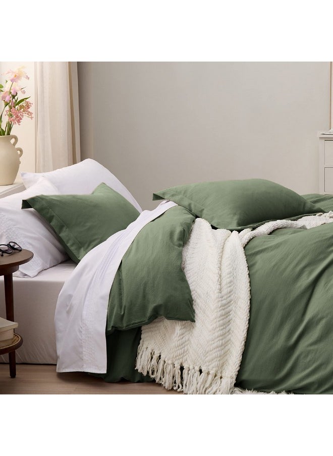 Bedsure Olive Green Duvet Cover Full Size - Soft Prewashed Full Duvet Cover Set, 3 Pieces, 1 Duvet Cover 80x90 Inches with Zipper Closure and 2 Pillow Shams, Comforter Not Included