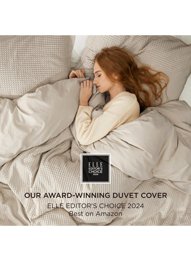 Bedsure Cotton Duvet Cover Set - 100% Cotton Waffle Weave Beige Duvet Cover Oversized Queen Size, Soft and Breathable Duvet Cover Set for All Season (Oversized Queen, 98