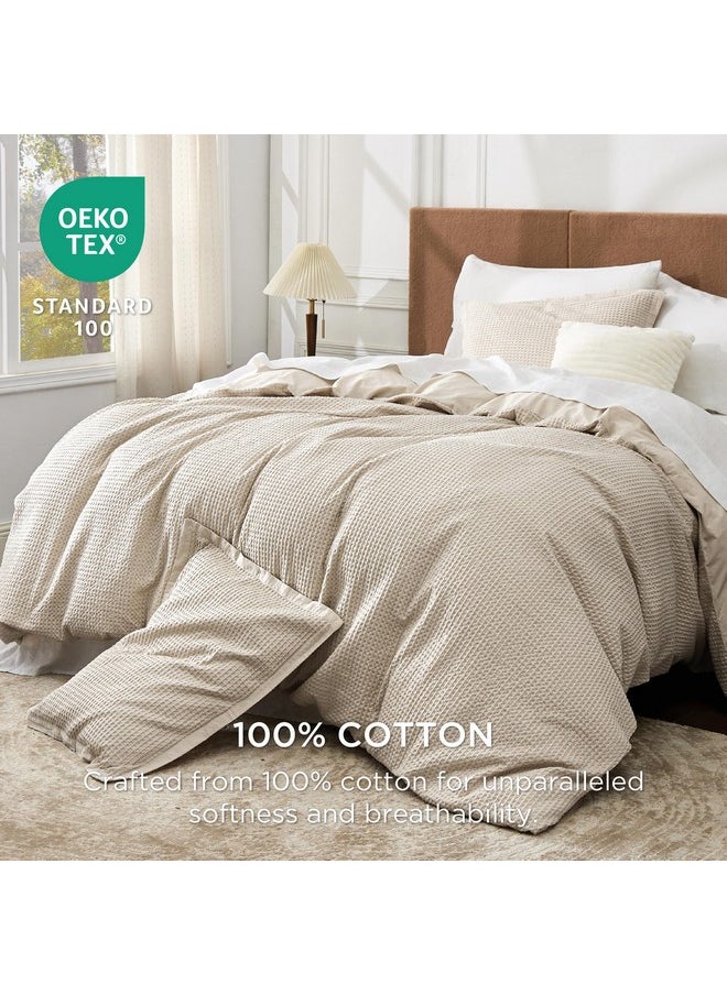 Bedsure Cotton Duvet Cover Set - 100% Cotton Waffle Weave Beige Duvet Cover Oversized Queen Size, Soft and Breathable Duvet Cover Set for All Season (Oversized Queen, 98