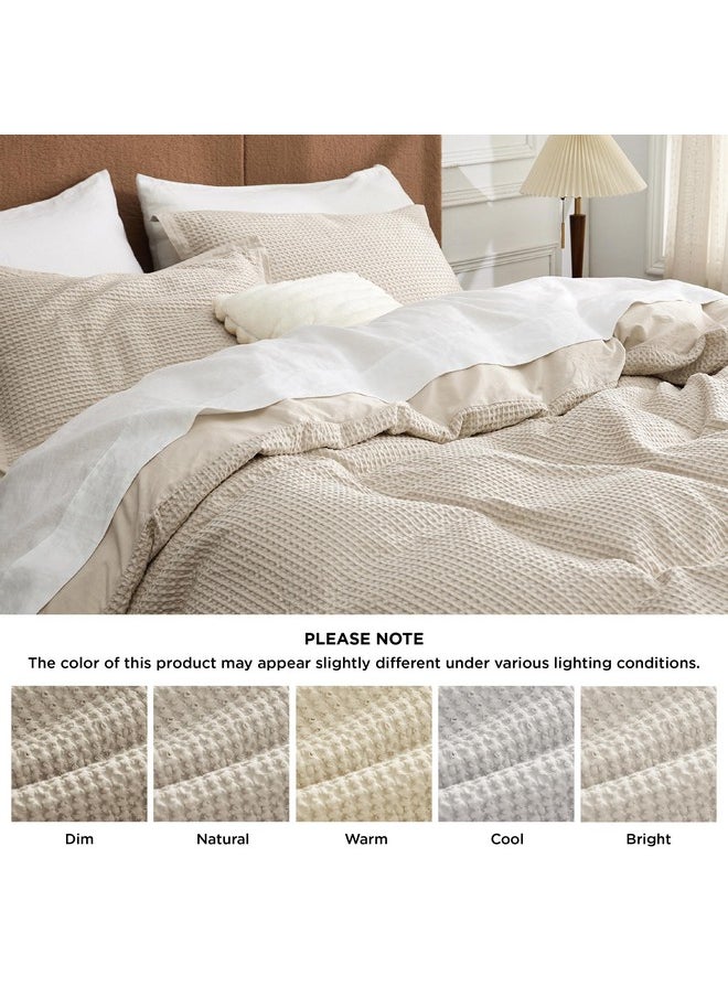 Bedsure Cotton Duvet Cover Set - 100% Cotton Waffle Weave Beige Duvet Cover Oversized Queen Size, Soft and Breathable Duvet Cover Set for All Season (Oversized Queen, 98