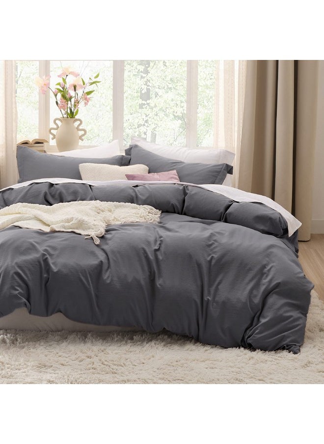 Bedsure Dark Grey California King Duvet Cover - Soft Prewashed Cal King Duvet Cover Set, 3 Pieces, 1 Duvet Cover 104x98 Inches with Zipper Closure and 2 Pillow Shams, Comforter Not Included