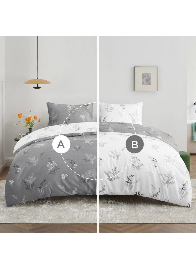 Bedsure Duvet Cover Queen Size - Reversible Floral Duvet Cover Set with Zipper Closure, Grey Bedding Set, 3 Pieces, 1 Duvet Cover 90