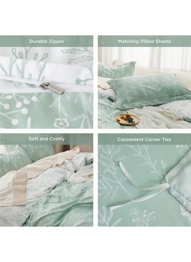 Bedsure Duvet Cover Queen Size - Reversible Floral Duvet Cover Set with Zipper Closure, Green Bedding Set, 3 Pieces, 1 Duvet Cover 90