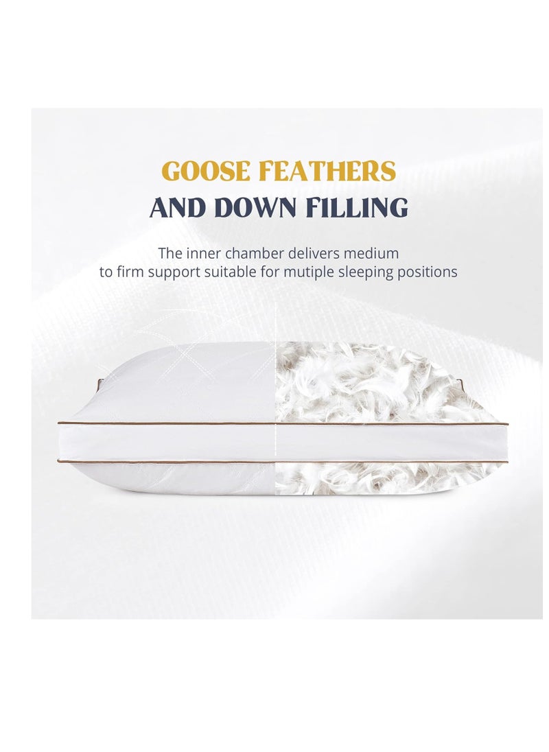 puredown Goose Feathers and Down Pillow for Sleeping Gusseted Bed Hotel Collection Pillows, King, Set of 2