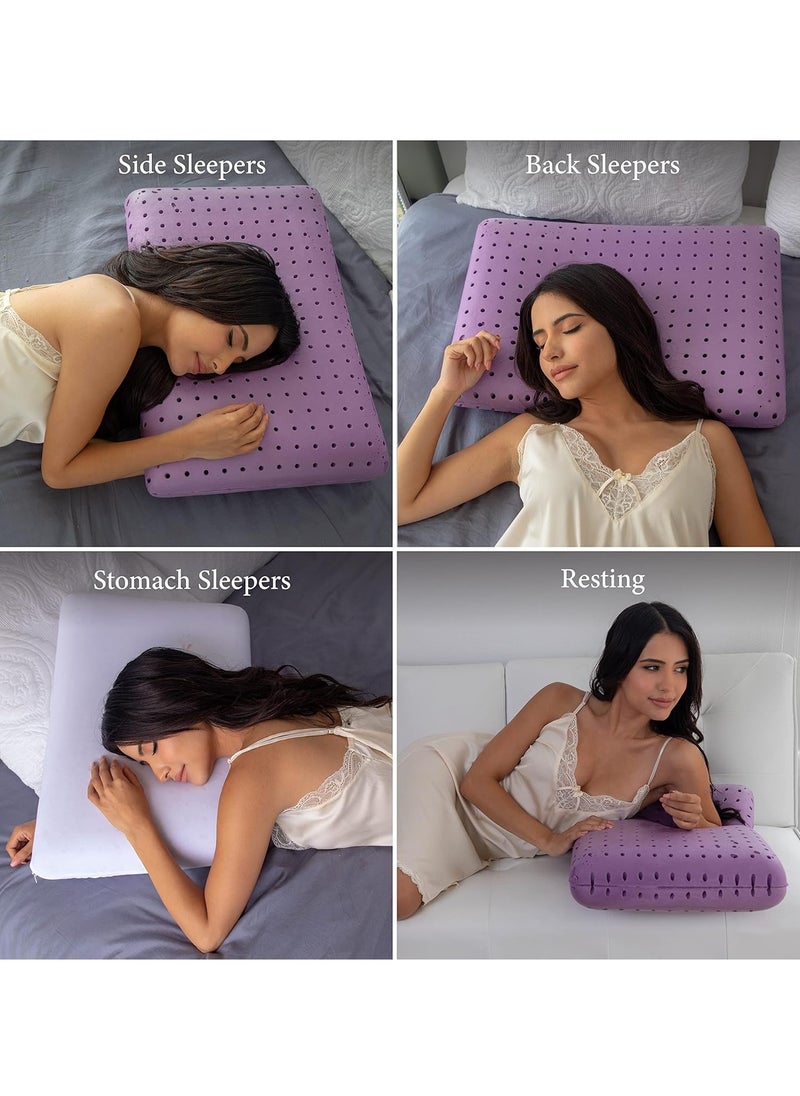 Pharmedoc Cooling Memory Foam Pillows, 2 Pack, Ventilated Lilac Dreamer Bed Pillow, Reading and Bed Rest Pillows, Standard, Back Sleeper and Side Sleeper Support, Sleeping Pillows for Adults
