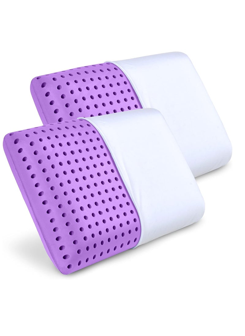 Pharmedoc Cooling Memory Foam Pillows, 2 Pack, Ventilated Lilac Dreamer Bed Pillow, Reading and Bed Rest Pillows, Standard, Back Sleeper and Side Sleeper Support, Sleeping Pillows for Adults