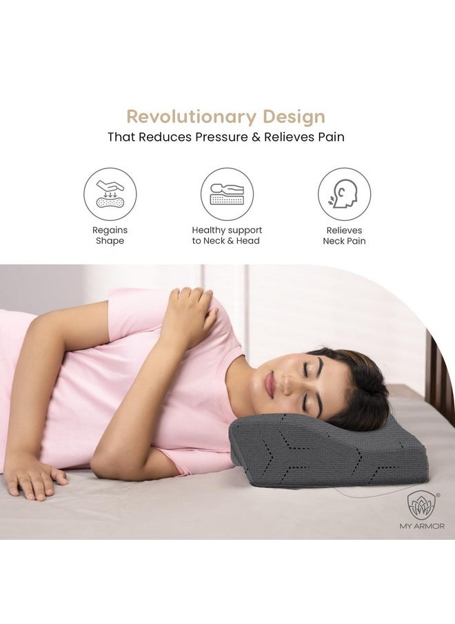 MY ARMOR Cool Gel Cervical Pillow for Neck Pain, Spondylitis Neck, Orthopedic Memory Foam Pillow for Sleeping, Extra Curve Neck Support Contour Pillow, Dual Height (20 x 12 x 4 Inches), Pack of 1