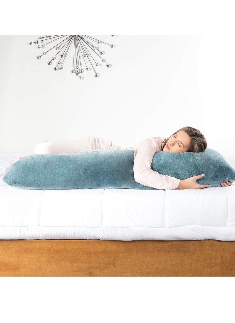 Milliard Full Body Pillow with Shredded Memory Foam | Long Pillow for Sleeping 20x54 | Ultra Soft and Plush Faux Fur Removable Cover (Blue)