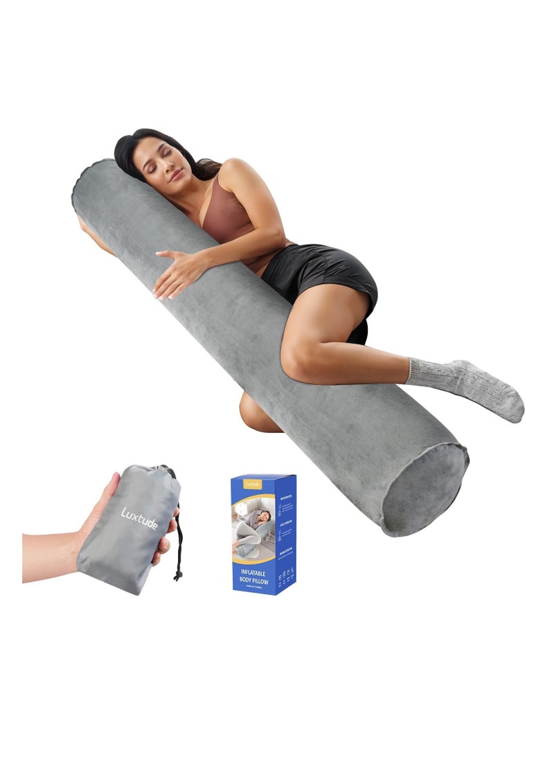 Luxtude Inflatable Body Pillow for Adults Kids, Travel Body Pillow Hug Pillow, 47Inch Long Bolster Pillow for Bed, Round Cervical Roll Cylinder Pillow for Hugging Sleeping, Back etc.