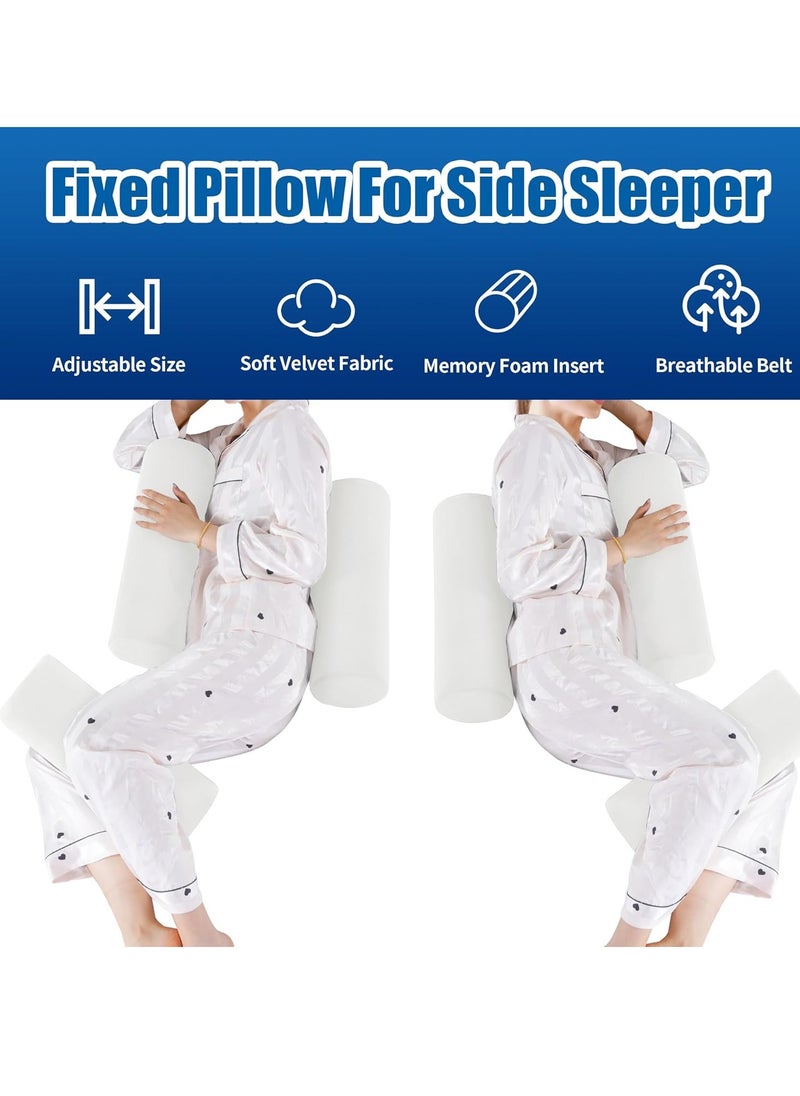 HOMBYS Body Positional Pillow with Knee Pillow Set for Side Sleeper, Memory Foam Supportive Trainer for Sleeping on Side, Roll Cylinder Pillow for Better Sleep Breathing, White