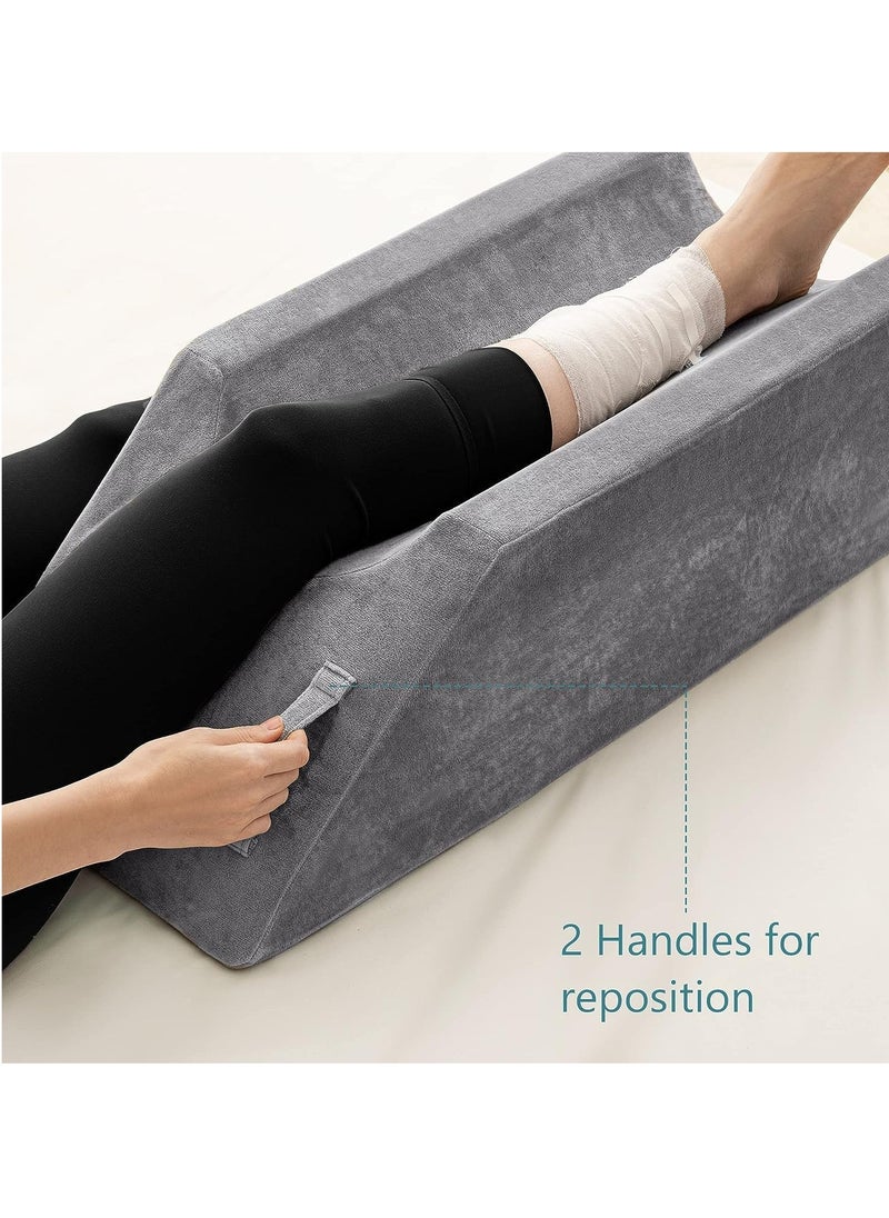 UBBCARE Leg Elevation Pillow for Leg/Knee Surgery Recovery, Memory Foam Leg Pillow with Velvet Washable Cover, Small Grey