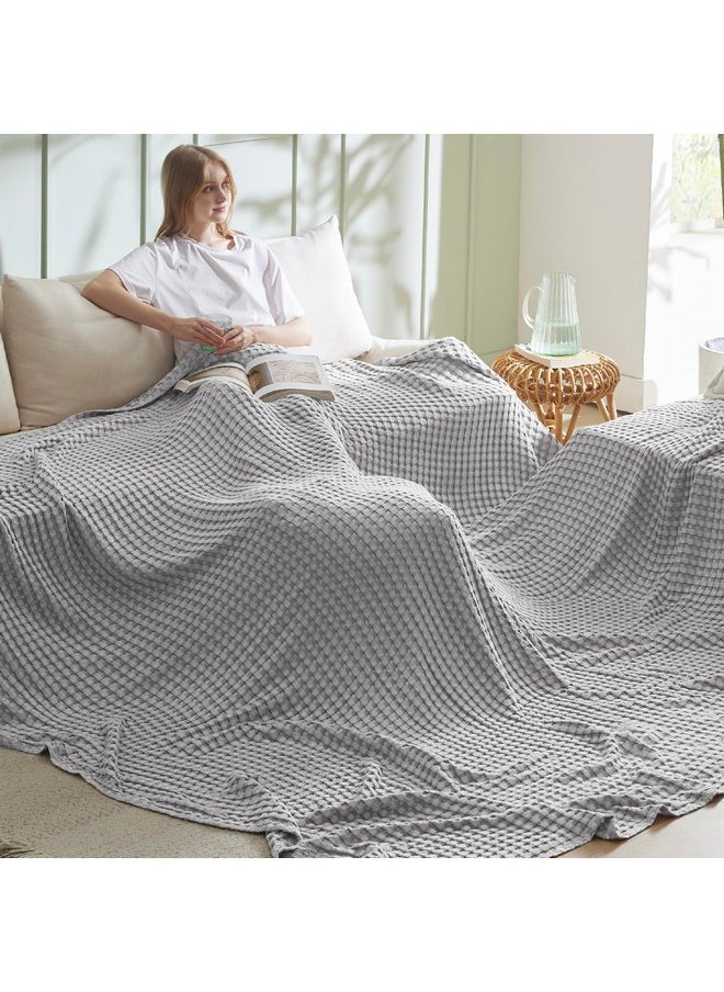 Bedsure Cooling Cotton Waffle Oversized King Blanket - Lightweight Breathable Rayon Derived from Bamboo for Hot Sleepers, Luxury Throws for Bed and Sofa, Grey, 120x96 Inches