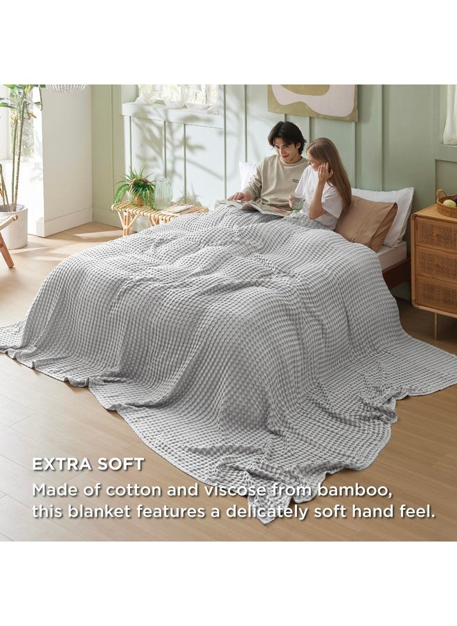 Bedsure Cooling Cotton Waffle Oversized King Blanket - Lightweight Breathable Rayon Derived from Bamboo for Hot Sleepers, Luxury Throws for Bed and Sofa, Grey, 120x96 Inches