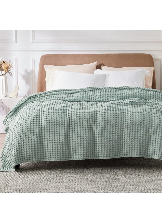 Bedsure Cooling Cotton Waffle King Size Blanket - Lightweight Breathable Blanket of Rayon Derived from Bamboo for Hot Sleepers, Luxury Throws for Bed, Couch and Sofa, Sage Green, 104x90 Inches