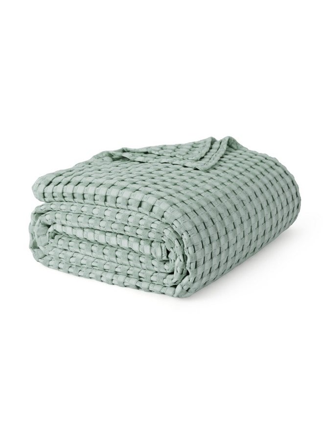 Bedsure Cooling Cotton Waffle King Size Blanket - Lightweight Breathable Blanket of Rayon Derived from Bamboo for Hot Sleepers, Luxury Throws for Bed, Couch and Sofa, Sage Green, 104x90 Inches