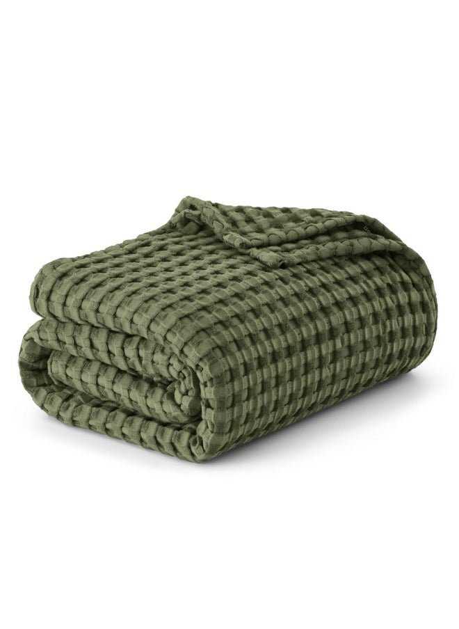 Bedsure Cooling Cotton Waffle King Size Blanket - Lightweight Breathable Blanket of Rayon Derived from Bamboo for Hot Sleepers, Luxury Throws for Bed, Couch and Sofa, Green, 104x90 Inches