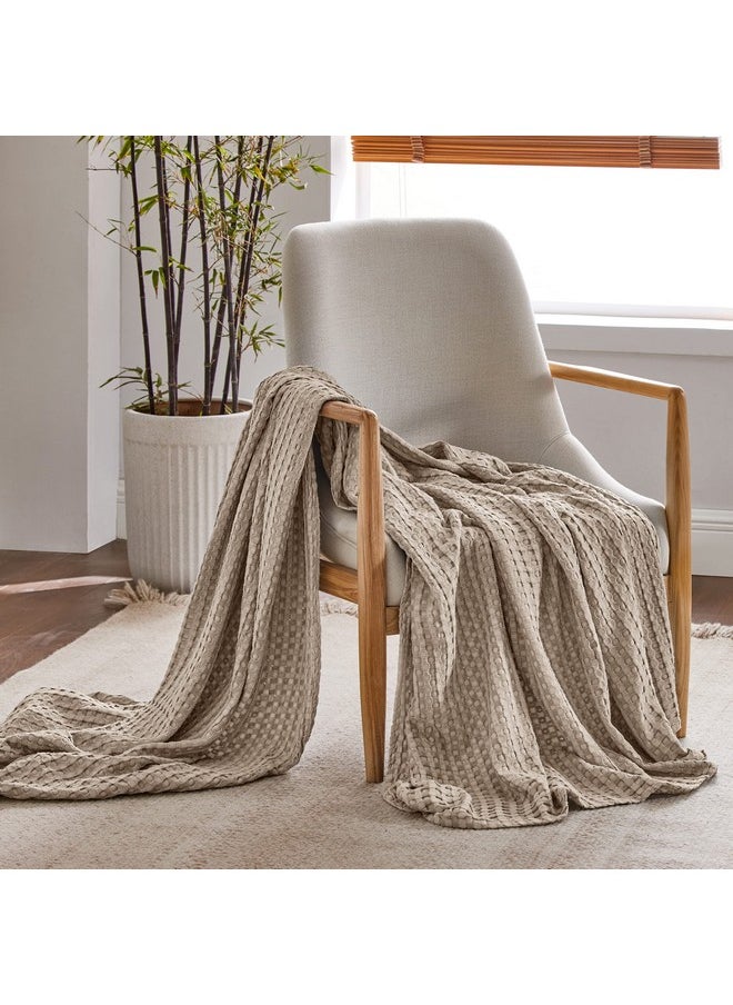 Bedsure Cooling Cotton Waffle Twin XL Blanket - Lightweight Breathable Blanket of Rayon Derived from Bamboo for Hot Sleepers, Luxury Throws for Bed, Couch and Sofa, Taupe, 66x90 Inches