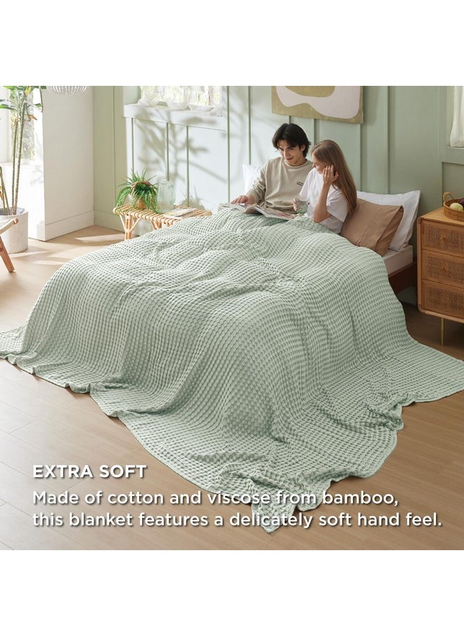 Bedsure Cooling Cotton Waffle Oversized King Blanket - Lightweight Breathable Rayon Derived from Bamboo for Hot Sleepers, Luxury Throws for Bed and Sofa, Sage Green, 120x96 Inches