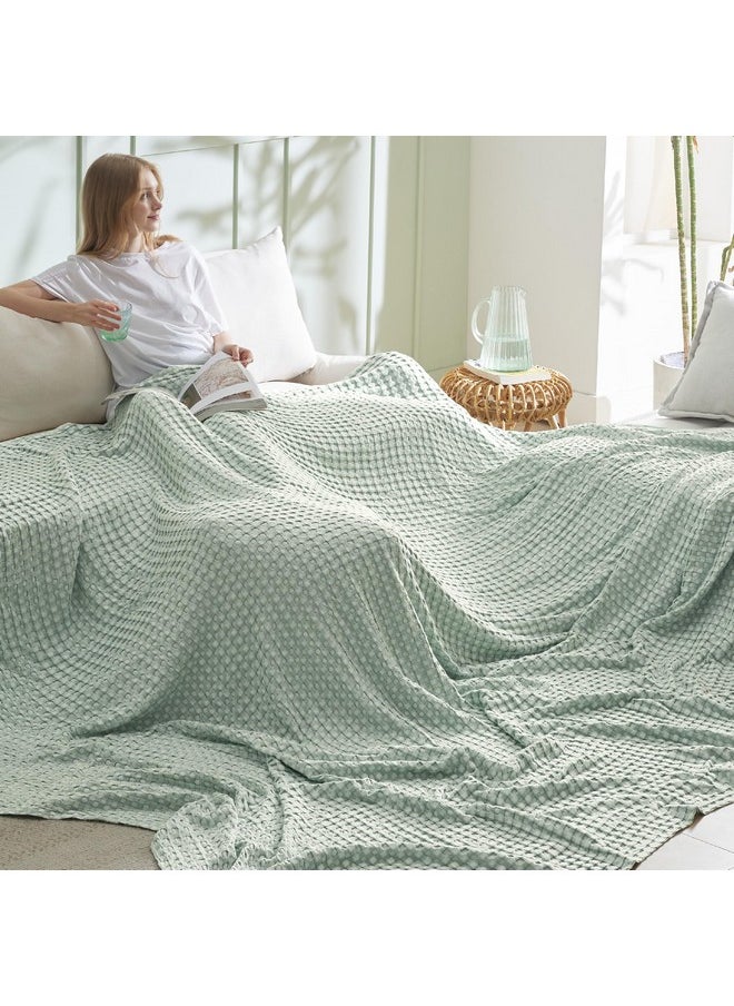 Bedsure Cooling Cotton Waffle Oversized King Blanket - Lightweight Breathable Rayon Derived from Bamboo for Hot Sleepers, Luxury Throws for Bed and Sofa, Sage Green, 120x96 Inches